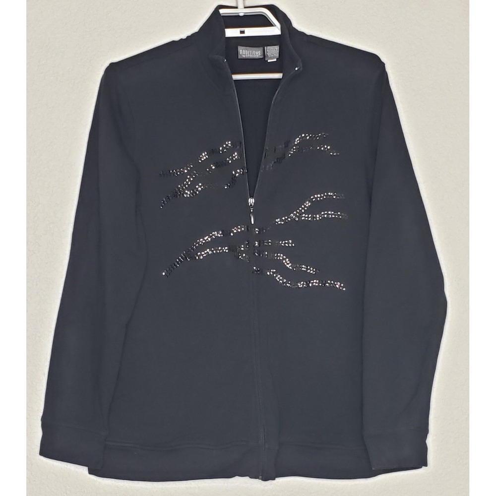 Additions by Chico's Jacket Sz‎ 2 L/S Black Zip Sequin Front Lightweight Casual
